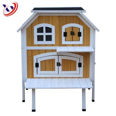 China 2Story Sustainable Wooden Raised Cat Cottage Pet Elevated Wooden House For Sale for sale