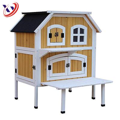 China Sustainable 2 Story Wooden Cat Cottage Chicken Rabbit Guinea Pig House Cage for sale