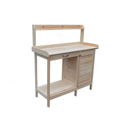 China Outdoor Fir Wood Garden Potting Bench Table With Open Drawer Shelf for sale