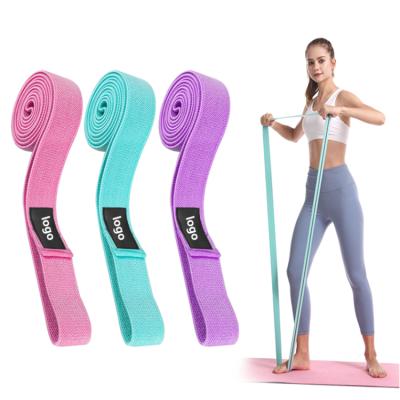 China 2021 New Design Thickened Logo Exercise Stretch Long Band Custom Set Yoga Workout Pull Ups Aid Fabric Cotton Resistance Bands Long for sale