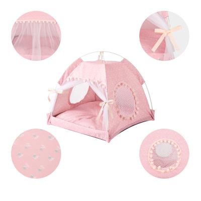 China Breathable Pet Teepee Tent Lace Style Pet Room and Cat Bed Portable Washable Dog Tent for Dog Cat Pet for sale