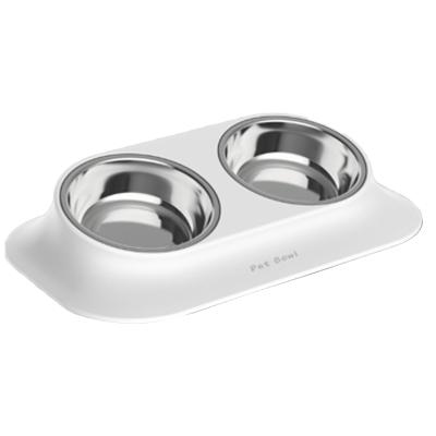 China Durable ABS 201 Stainless Steel Double Bowl Pet Feeding Bowl Household Pet Bowl for sale