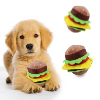 China Sustainable Creative New Products Hamburg Plush Toys Dog Vocal Training Molar Teeth Cleaning Pet Toys for sale