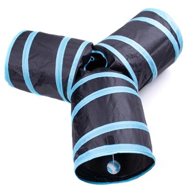 China Cat Tunnel Toys Sustainable Folding Tube Three Connected Road Way Run With Amusement Ball For Cats for sale