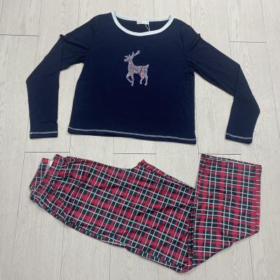 China Breathable Women Ready To Ship Long Sleeve Casual Plaid Shirt And Pajamas Sleepwear Sleep Pajamas Set for sale