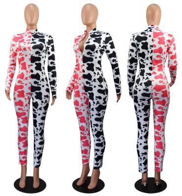 China QUICK DRY adult pajamas onesie milk animal pajamas pants autumn elegant women ladies cow causal one-piece print overalls for sale