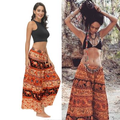 China Anti-wrinkle sex girl drawstring leg nude wide leg boho retro loose fit printed tie dye woman lounge yoga gym pants outfits for women for sale