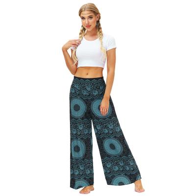 China Anti-wrinkle boho printed loose women yoga pants casual palazzo plus size jogger wide leg pants for sale