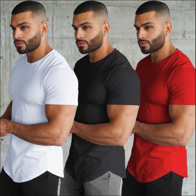 China Anti-Wrinkle Border Men's Fitness Short Sleeve Summer Euro Size Breathable Quick Dry Elastic Solid Round Neck Edge Circular T-Shirt for sale