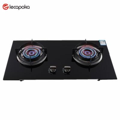 China Cheapest Tempered Glass Double Disc Top Cover Hotel Gas Stove Gas Stove for sale