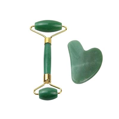 China High Quality Anti Aging Therapy 100% Natural Green Aventurine Jade Facial Face Roller and Gua Sha Massage Scraping Tools for sale