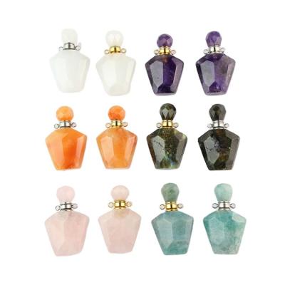 China Wholesale Price Bass Rose Quartz Crystal Perfume Natural Gemstone CLASSIC Geometry Bottle Pendant Necklace for sale