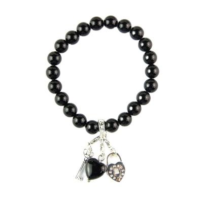 China Fashion Product TRENDY Hot Selling Natural Black Hematite Gemstone Bead Bracelet With Zinc Alloy Charms Pendants for sale