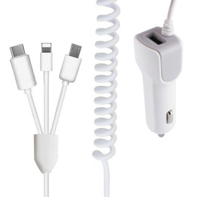 China USB USB Car Charger With USB And Cable 3 In 1 Car Charger For iPhone Samsung Micro for sale