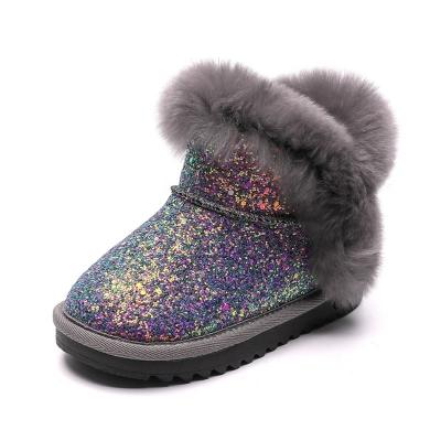 China New Fashion Breathable Glitter Design Shiny Princess Children Girls Girls Rubber Shoes Thickened Warm Furry Snow Boots Kids for sale