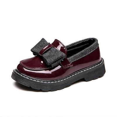 China New Breathable Fashion Children Loafers Shoes Italian British Style Bow Princess Burgundy Kids Girls Soft Unique Stylish Shoes for sale