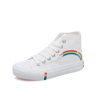 China Women's Ladies Summer Spring High Top Fashion Rainbow Star High Top Canvas Shoes Custom Made White Sole Teen High Quality Casual Shoes for sale