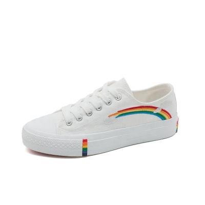 China 2021 fashion high quality ladies style spring news teen lace up rainbow color white casual canvas shoes women fashion unique shoes for sale