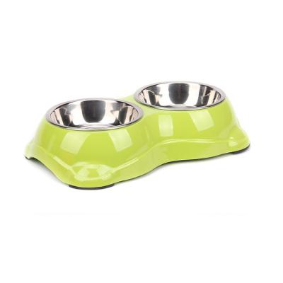 China  				Anti-Skip Silicone Pet Bowl with Double Stainless Steel Bowl 	         for sale