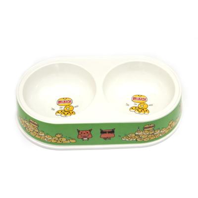 China Environmentally Natural Plant Resin Bamboo Fiber Pet Dog Double Bowl for sale