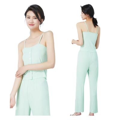 China Sexy two-piece loungewear new summer solid color ice home ladies silk QUICK-DRY QUICK-DRY suit for sale