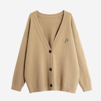 China Anti-wrinkle Women's Knitted Sweater Cardigans Long Sleeve V Neck Loose Button Down Vintage Cottagecore Lazy Sweater Coat Top for sale