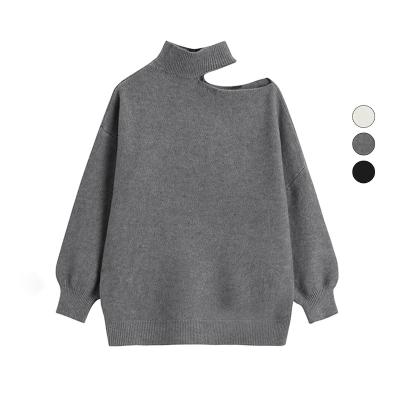 China Anti-wrinkle Women's Sexy Off-Shoulder Halterneck Slim Worn Knitwear Crewneck Loose-Fitting Lazy Long-Sleeved Sweater Twist Pullover Blouse for sale