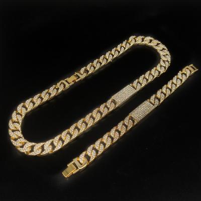 China CLASSIC Cuban Link Chain Miami Necklace 22k Alloy Gold Silver Diamond Cut Chain for Men 15mm Iced Out Hip Hop Jewelry for sale