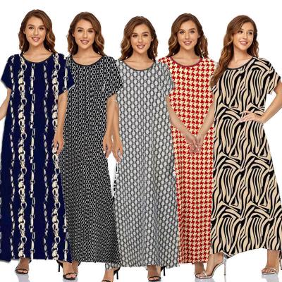 China Anti-Static Ladies Fashion Casual Color Printing Short Sleeve Round Neck Dress Summer Bohemian Style Casual New Long Skirt for sale