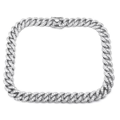 China Hip Hop 925 Classic Silver Iced Out CZ Cuban Link Chain Necklace for sale