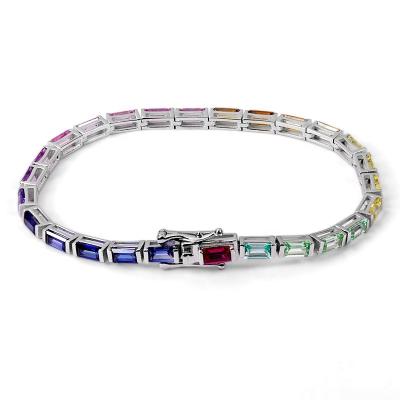 China Wholesale Hailer Wand Shape 5*3mm CLASSIC Lab Grown Sapphire Tennis Bracelet Gold Plated Tennis Bracelet for sale