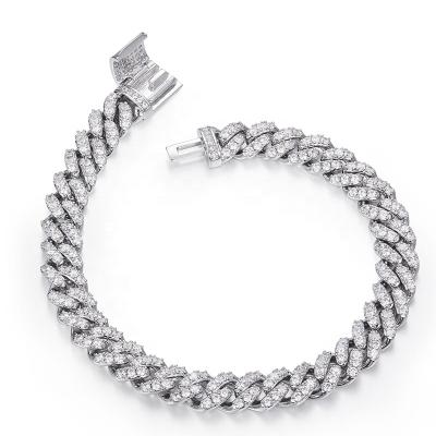 China 8MM White Gold Plated Sliver Bracelet Cuban Link Cuba Chain Fork Cuban Link Chain Bracelet CLASSIC Diamond Cuban Chain for sale