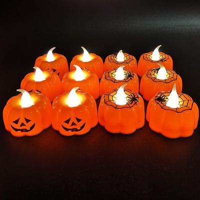 China Decorative Spider and Pumpkin Halloween Pumpkin Lanterns Electronic Props LED Candle Lights, Party Supplies, Night Glowing Lights for sale