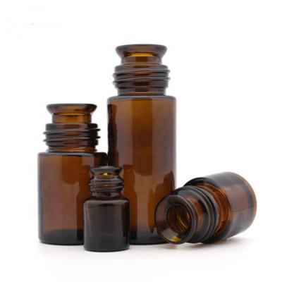 China 15ml 30ml 60ml skin care amber glass round bottle with horn neck design/powder bottle/glass reagent container for sale