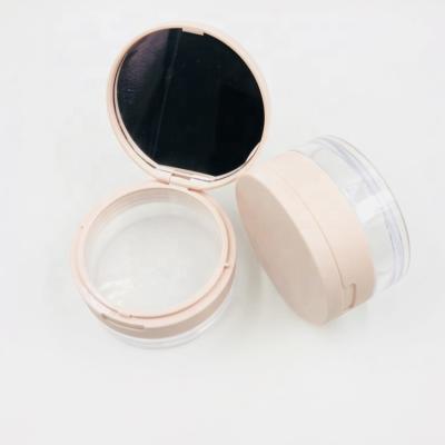 China Popular Pink Round Plastic Loose Powder 15g Loose Powder Jar Container with Mirror and Sieve/Portable Flip Cosmetic Packaging for sale