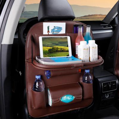 China OEM Custom Waterproof Collapsible Premium Leather Car Back Seat Foldable Organizer with Tray Table for sale