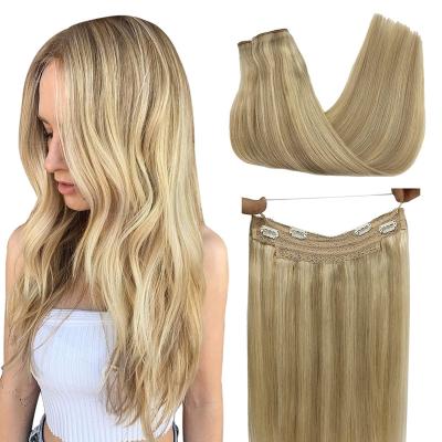 China Wholesale Straight Cuticle Aligned Halo Hair Extensions Unprocessed Virgin Remy Halo Hair Extensions Halo Clip In Hair Extension for sale