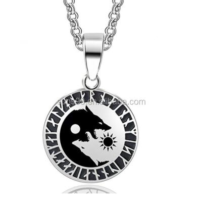 China Stainless Steel Werewolf Sun Moon Norse Vikings Viking Amulet Pendant Necklace for sale