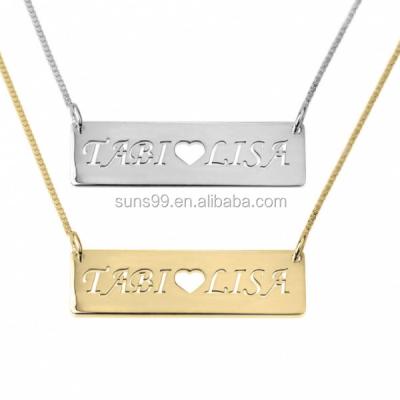 China Stainless Steel High Polished Personalized Cut Out Name Bar Necklace Two Names Necklace for sale