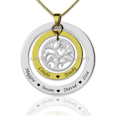 China High Polished Stainless Steel Gold Plated Stainless Steel 18kgp Gold Necklace Grandma Family Tree Names Necklace for sale