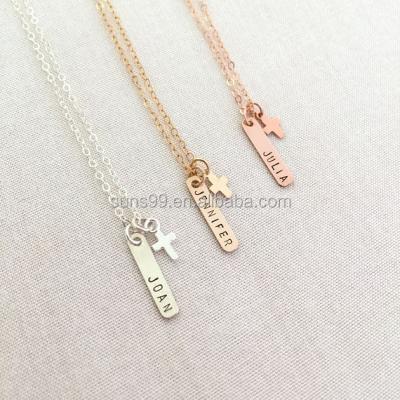 China Best Personalized Gifts Mini Bar Necklace Custom Made, Baptism Stainless Steel Cross Necklace for sale