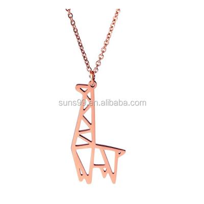 China Cute Stainless Steel Design Giraffe Necklace 18k Rose Gold Plated Animal Lover Origami Jewelry for sale