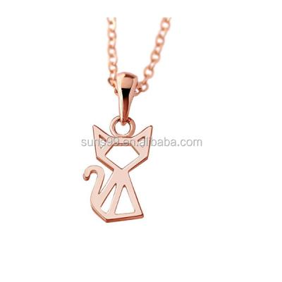 China Wholesale Stainless Steel Cat Necklace Stainless Steel Kitty Origami Necklace Geometric Animal Necklace for sale