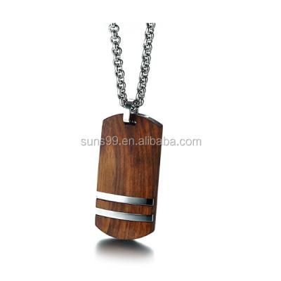 China Wholesale Fashion Stainless Steel Dog Stripe Dog Wood Tag Men's Jewelry African Bubinga Stainless Steel Pendant Necklace for sale