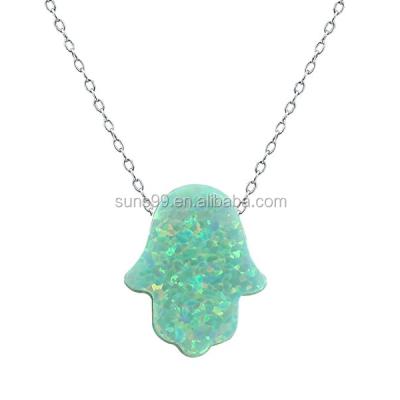 China New Design Stainless Steel Fashion Women's Necklace Fire Opal Hamsa Hand Opal Pendant Multi Color Opal Necklace for sale