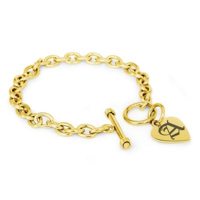 China Old Monogram Letter Alphabet Stainless Steel Heart Stainless Steel Initial English Toggle Charm Chain Bracelet for sale