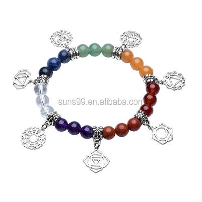 China New Design Stainless Steel Bead Bracelet 7 Chakra Healing Bracelets With Real Stones Mala Yoga Meditation Bracelets for sale