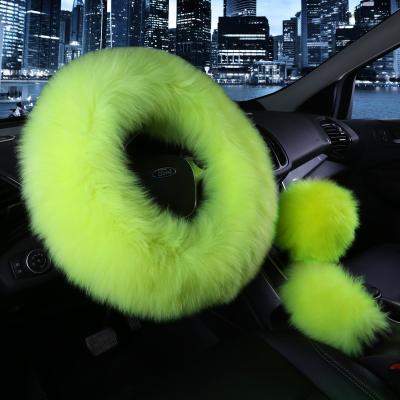 China Fashion\Comfortable Universal Real Sheepskin\Durable Fur Fuzzy Steering Wheel Cover Set Fluffy Red-pink Warm Furry For Women Girl for sale