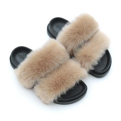 China Fashion Trend Women Vegan Faux Fur Slider Slippers, Women Winter Open Toe Mule Fluffy House Slide Slippers for sale