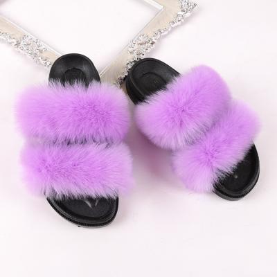 China Fox Trend Ladies Fashion Luxury Fluffy Women's Soft Comfortable Pink Gray Mink Black Fur House Slides Slippers Faux Seller With Fur for sale